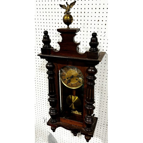 464 - A Edwardian wall clock, brass dial and eight day striking movement