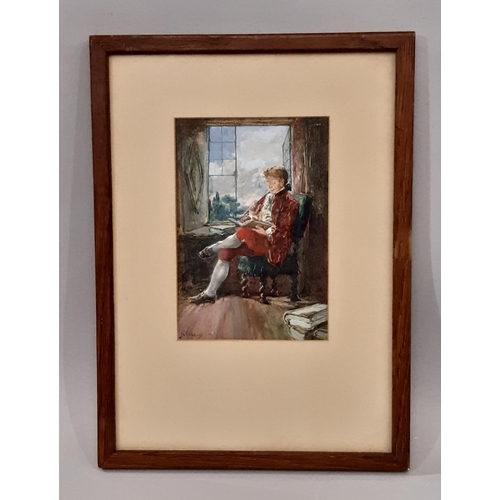 632 - James Mahoney (Irish, c.1810-1879) - A Gentleman reading by the window while smoking a clay pipe, si... 