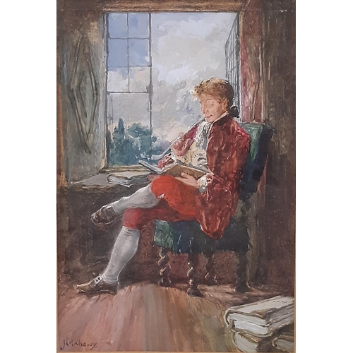 632 - James Mahoney (Irish, c.1810-1879) - A Gentleman reading by the window while smoking a clay pipe, si... 