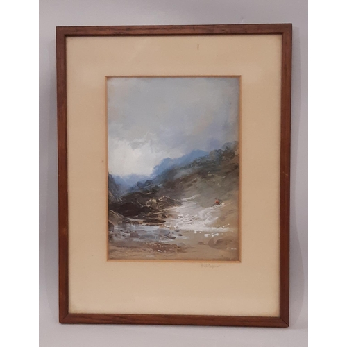 633 - Wagner (19th/20th century) - Mountain landscape with a figure lower right, signed 'Wagner' lower rig... 