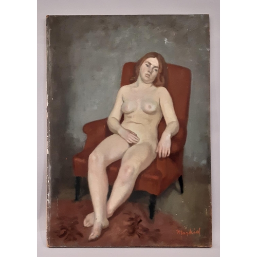 640 - Jacques (Jacob) Markiel (Polish, 1911-2008) - Nu reposant dans un fauteuil rouge, signed 'Markiel' l... 