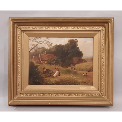 648 - W. Richards (British, 19th Century) - Country scene with two children and a dog resting in the grass... 