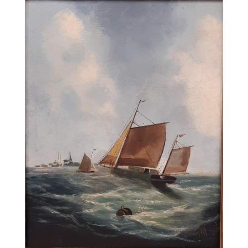 650 - George Knight (British, fl.1872-1892) - 'Hatch Boats off Shoeburyness', signed lower right, with two... 