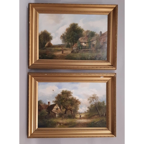 661 - Joseph Thors (Dutch, 1835-1920) - Pair of rural scenes with farm houses, figures and animals, both s... 