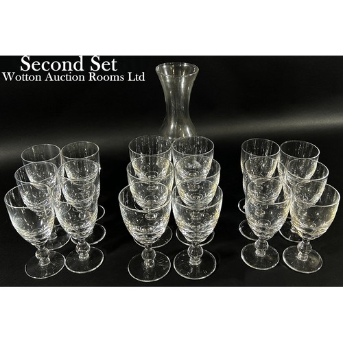 143 - A wine carafe together with six red wine glasses, six white wine glasses and six cordial glasses (18... 