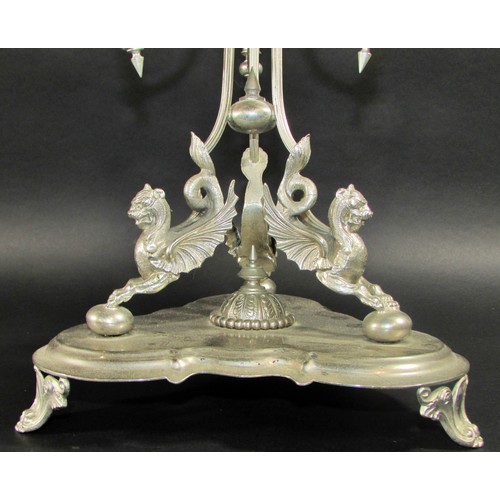 155A - A 19th century silver plated epergne centrepiece with a central fern etched trumpet vase with three ... 