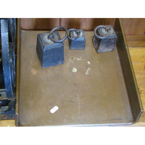 1047 - A pair of Victorian painted cast iron shop weighing scales with gilt painted highlighted detail and ... 