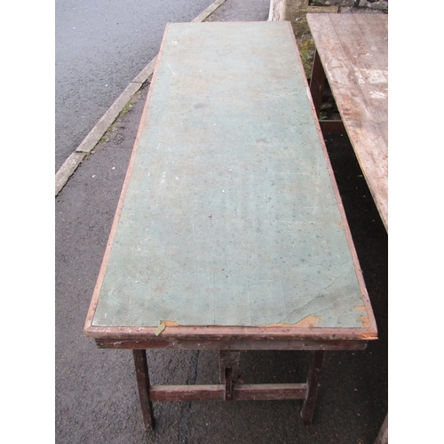 1076 - Two vintage folding trestle tables, one in pine with folding framework