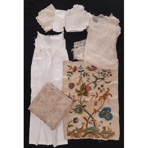 885 - Small collection of early 20th century textiles including an embroidered panel featuring woodland an... 