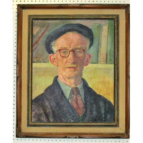 680 - Alexander Hossack (Exh. 1929) - Quarter Portrait of a Man in Hat and Glasses, signed lower right wit... 