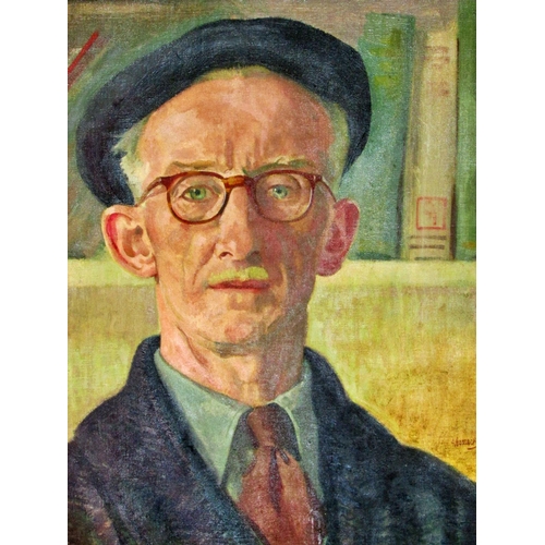 680 - Alexander Hossack (Exh. 1929) - Quarter Portrait of a Man in Hat and Glasses, signed lower right wit... 