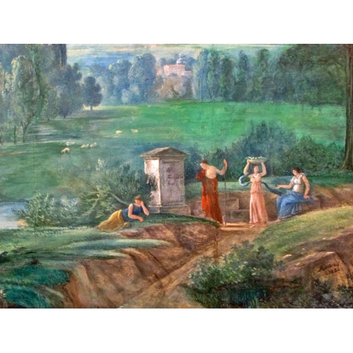 693 - Boileau (French, 19th century) - Classical scene with figures in an ancient landscape (1824), signed... 