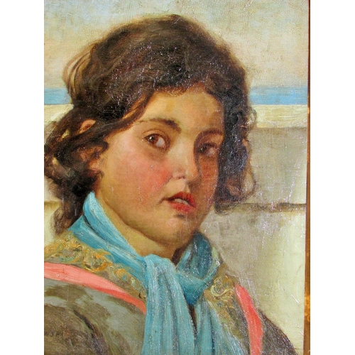 698 - Frederick D. Howse (act.1884-1894) - 'Bren', portrait of a girl with a glimpse of the ocean behind h... 