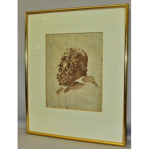 700 - Italian School, c.17th Century - Head study of a bearded man in profile, brown ink on laid paper, 25... 