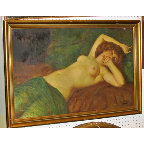 703 - Early 20th Century French School - Nude lying down, signed 'H.Caty'? lower right, oil on canvas, 45 ... 