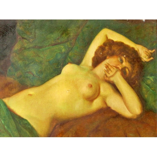 703 - Early 20th Century French School - Nude lying down, signed 'H.Caty'? lower right, oil on canvas, 45 ... 