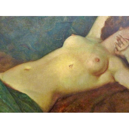 703 - Early 20th Century French School - Nude lying down, signed 'H.Caty'? lower right, oil on canvas, 45 ... 