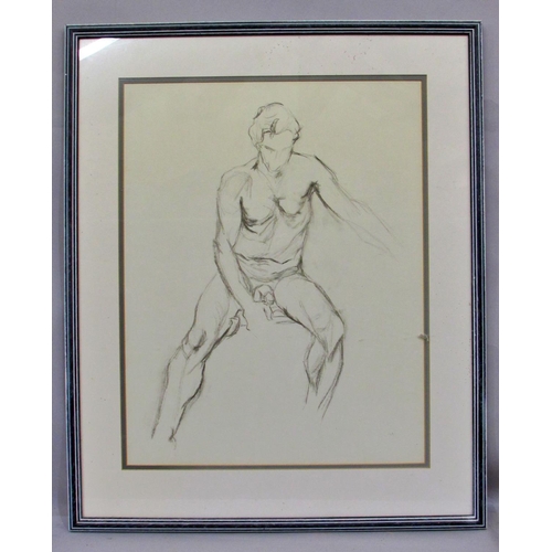 704 - Three 20th century nude life studies, each of figures in different poses, one seated male and two re... 