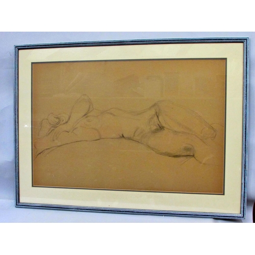 704 - Three 20th century nude life studies, each of figures in different poses, one seated male and two re... 