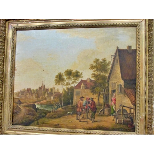 710 - Dutch School, 19th Century - Village scene with group of figures in discussion (1891), in the style ... 