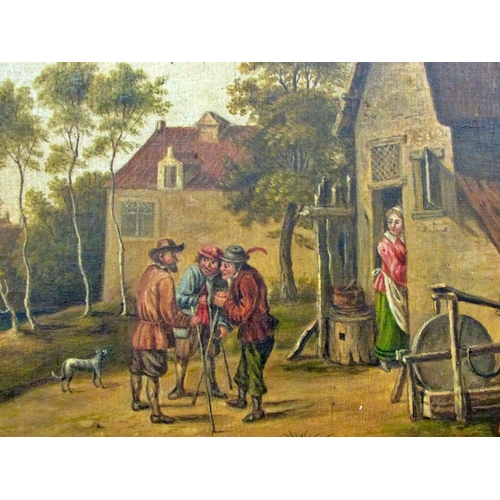 710 - Dutch School, 19th Century - Village scene with group of figures in discussion (1891), in the style ... 