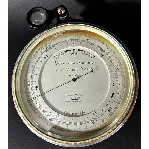 470 - A Short and Mason of London Surveying Aneroid Barometer with mining scale number H954 with leather t... 