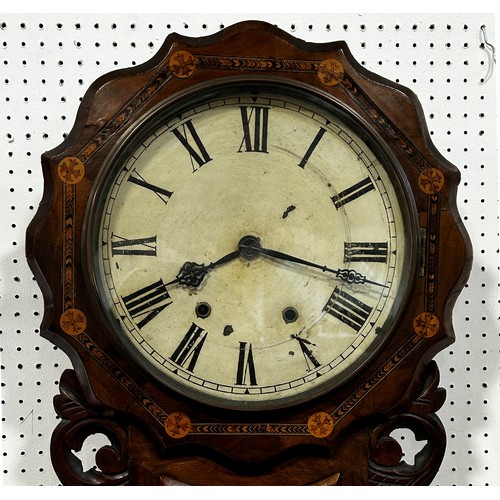 461 - 19th century walnut cased drop dial wall clock the case with marquetry detail, painted dial and eigh... 