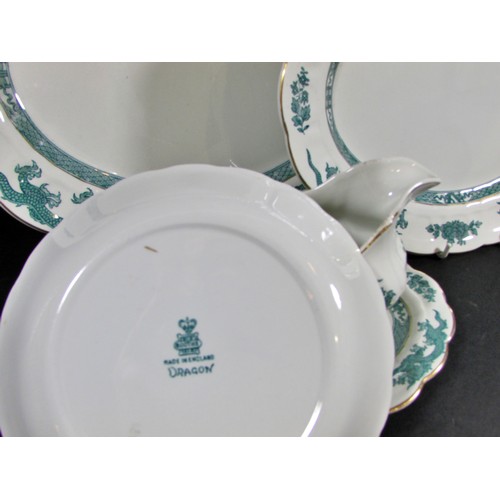 79 - Collection of Green Dragon dinner wares to include 6 main & 6 side plates, a lidded tureen, 2 graded... 