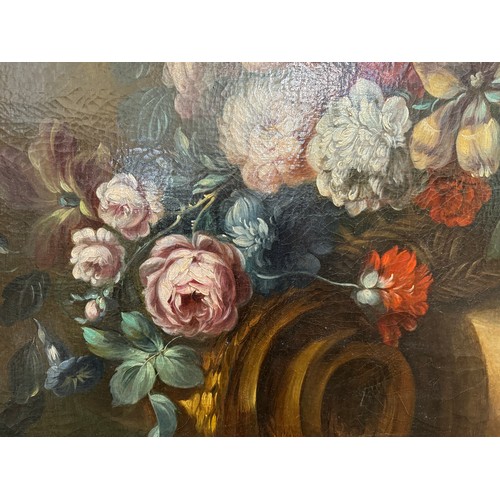 714 - Dutch School, 19th Century - Still Life of Summer Flowers and Fruit, unsigned, with 1993 receipt of ... 