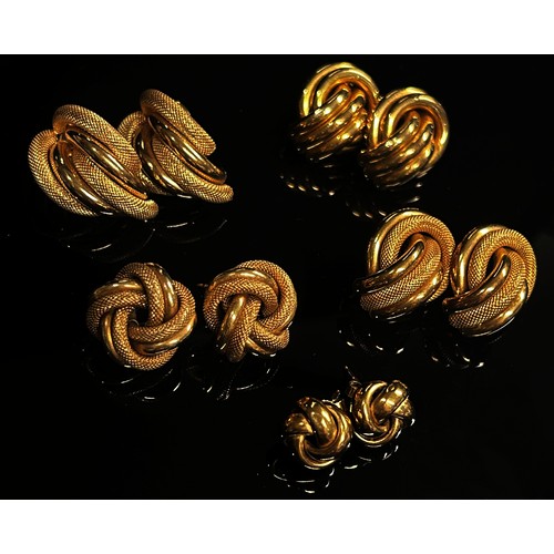 289 - Group of vintage 9ct knot design earrings, 23.4g total (five pairs)