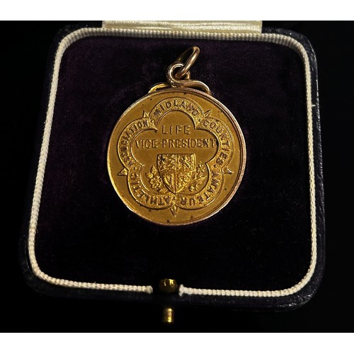 299 - 15ct presentation medallion awarded to J.H. Greenaway, the Life Vice-President of Midland Counties A... 