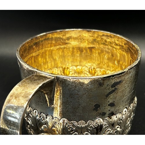 164 - A heavily engraved floral silver christening cup, London 1895, makers mark Mappin & Webb, 8 cm diame... 