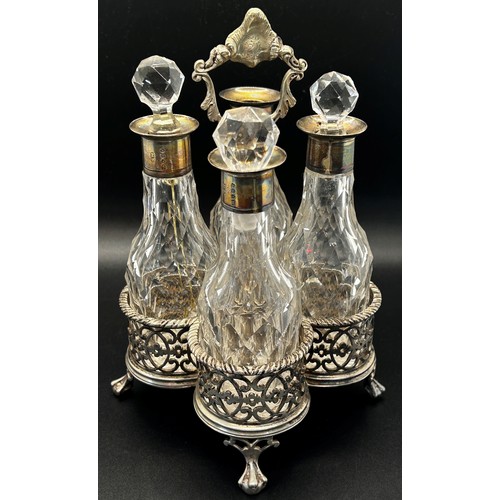 167 - A Victorian four-piece cruet set, London 1851, maker Samuel Whitford, one lacking a glass stopper, 9... 