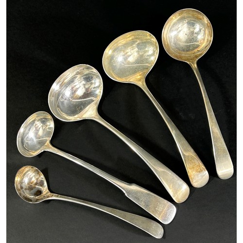 175 - Five mixed silver sauce ladles, 8.5 ozs approximately