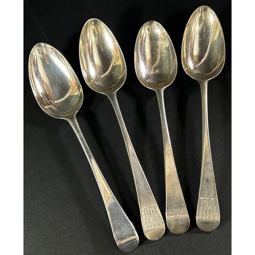 180 - A group of eight silver dinner spoons, mixed makers from London, 16.5 ozs approximatley