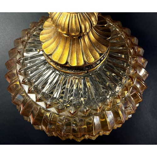 137 - A pair of Vintage Amber Glass Ceiling Lights, with gold fittings, 35cm diam approx