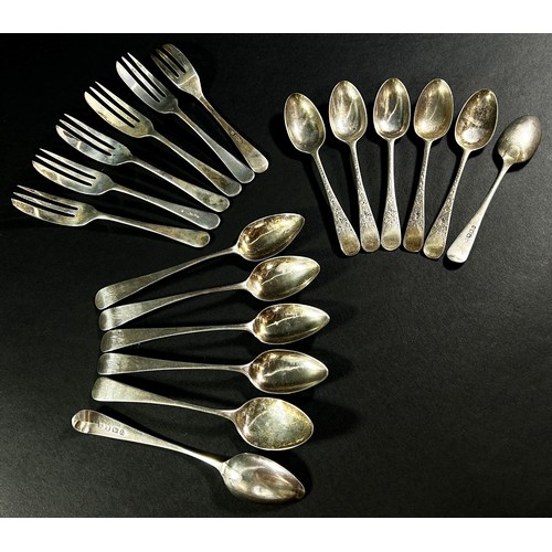 195 - Six silver soup spoons, Sheffield 1924, maker Cooper Brother & Sons Ltd, six 19th century dessert sp... 