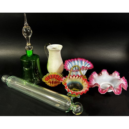 145 - A miscellaneous collection of glassware, including four Victorian ruffle glass dishes, a glass rolli... 