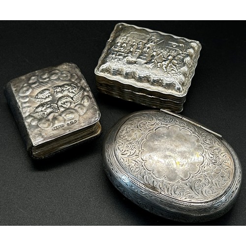 212 - A mixed collection of 19th century silver including a small tankard, a tobacco box, a snuff box, nee... 