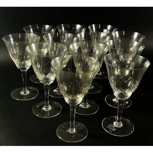 150 - A suite of Belgian M.B. Boussu glasses, including twelve red wine, ten white wine, ten sherry, eleve... 