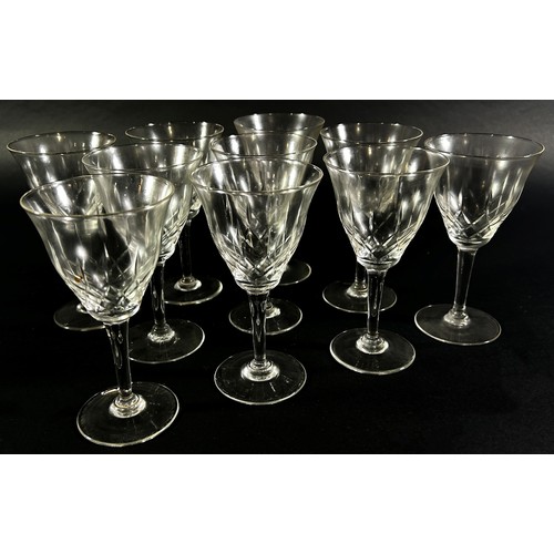 150 - A suite of Belgian M.B. Boussu glasses, including twelve red wine, ten white wine, ten sherry, eleve... 