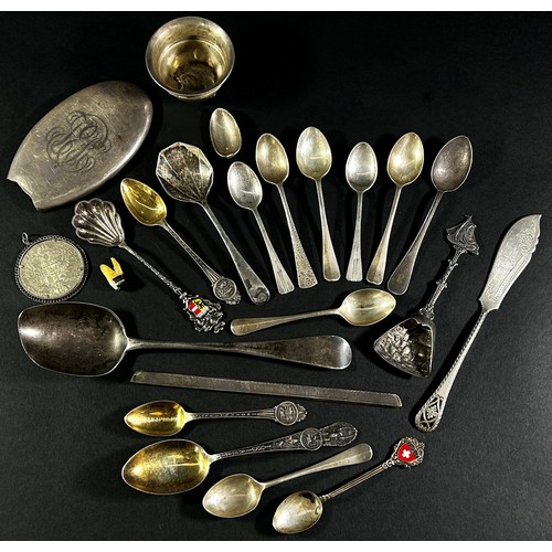 215 - A miscellaneous collection of silver spoons, forks, a small bowl, a brush back, etc., 9.5 ozs all in... 