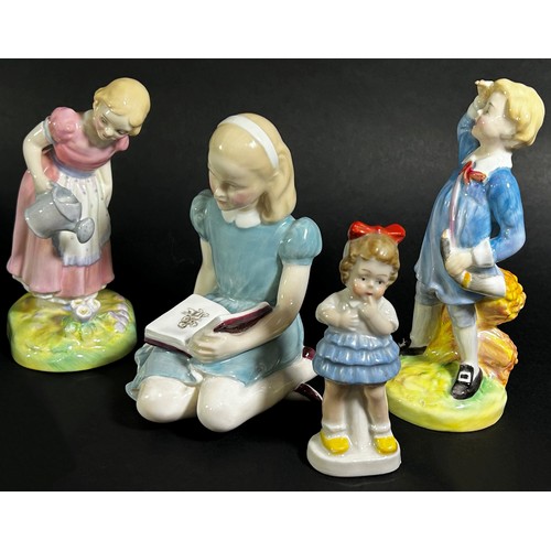 73 - A collection of Royal Doulton figures including Alice, Mary Mary, and others together with two Nao d... 