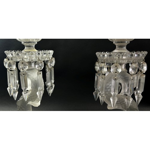 135 - A pair of Baccarat Crystal and Cut Glass Dolphin Lustre Candlesticks, each with a removable engraved... 