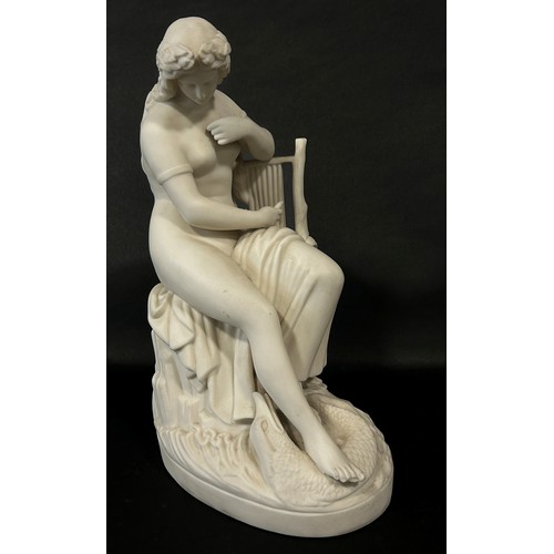 87 - A Copeland Parian figure of Lurline, in seated pose at her feet a serpent, 30cm