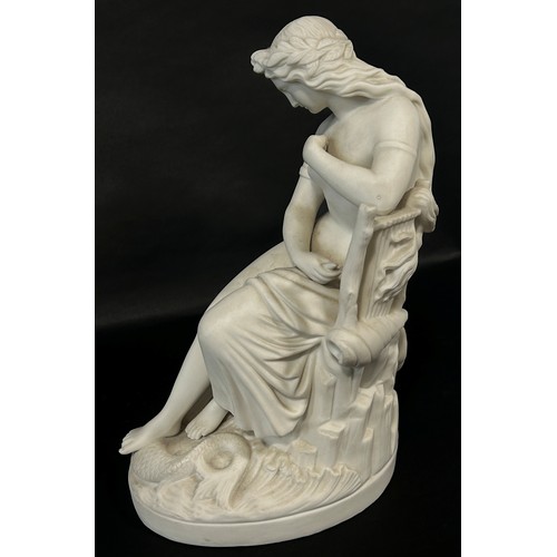 87 - A Copeland Parian figure of Lurline, in seated pose at her feet a serpent, 30cm