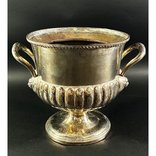 260 - A Georgian style silver plated ice bucket 19cm high, and two elegant crested Regency style coffee po... 