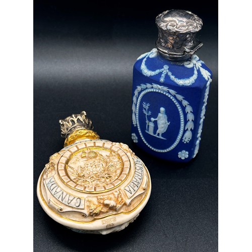 384 - A Victorian commemorative scent bottle, the circular ceramic body by Royal Worcester depicting a you... 