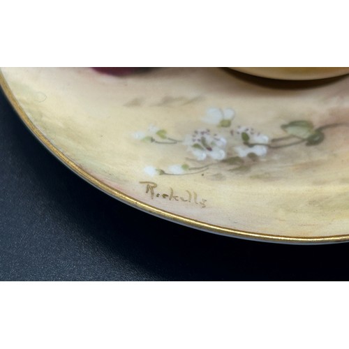 407 - A signed miniature Worcester cabinet cup and saucer, decorated with fruit, signed 'Ricketts' (Willia... 