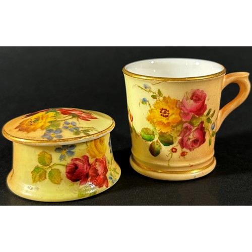 417 - Royal Worcester miniature Blush Ivory mug 1902, 305cm high with auction receipt dated 2002 for £75, ... 